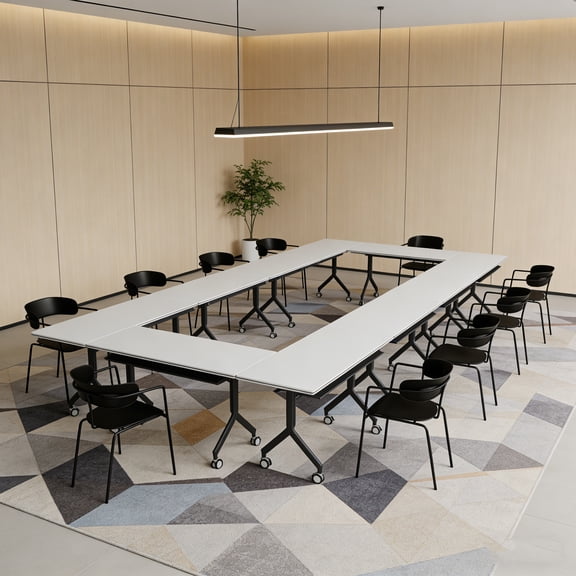 Modular Conference Table, Folding Conference Room Tables with Wheels, Modern Office Flip-Top Training Meeting Table