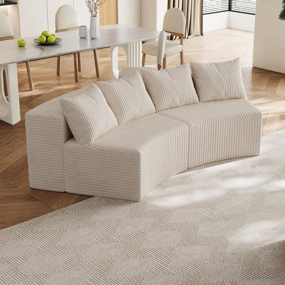 Modular Corduroy Curved Sectional Sofa Couch for Living Room,Corduroy Comfy Upholstered Cloud Couch,Free Combination Curved Sofa with Pillows and High-Density Foam for Salon