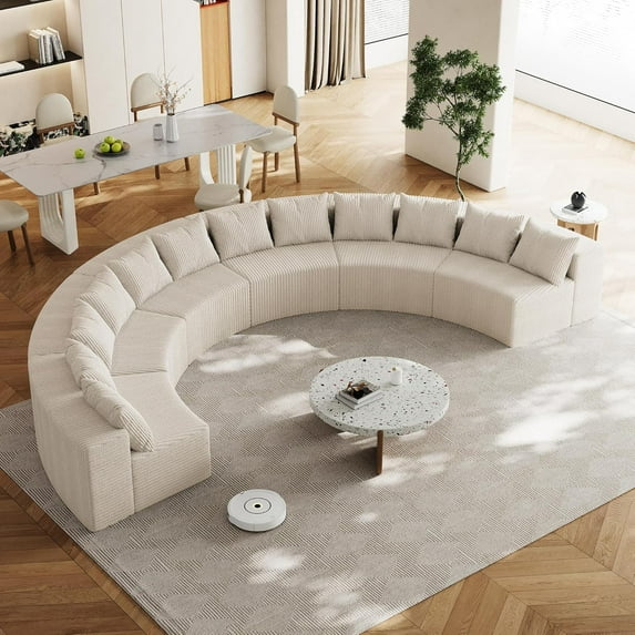 Modular Corduroy Curved Sectional Sofa Couch for Living Room,Corduroy Comfy Upholstered Cloud Couch,Free Combination Curved Sofa with Pillows and High-Density Foam for Salon