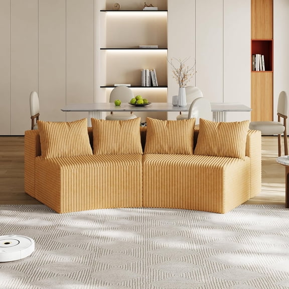 Modular Corduroy Curved Sectional Sofa Couch for Living Room,Corduroy Comfy Upholstered Cloud Couch,Free Combination Curved Sofa with Pillows and High-Density Foam for Salon