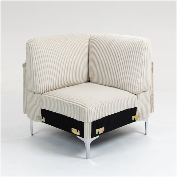 Modular Corner Sofa Seat in Beige Corduroy, Customizable Sectional Couch for Home