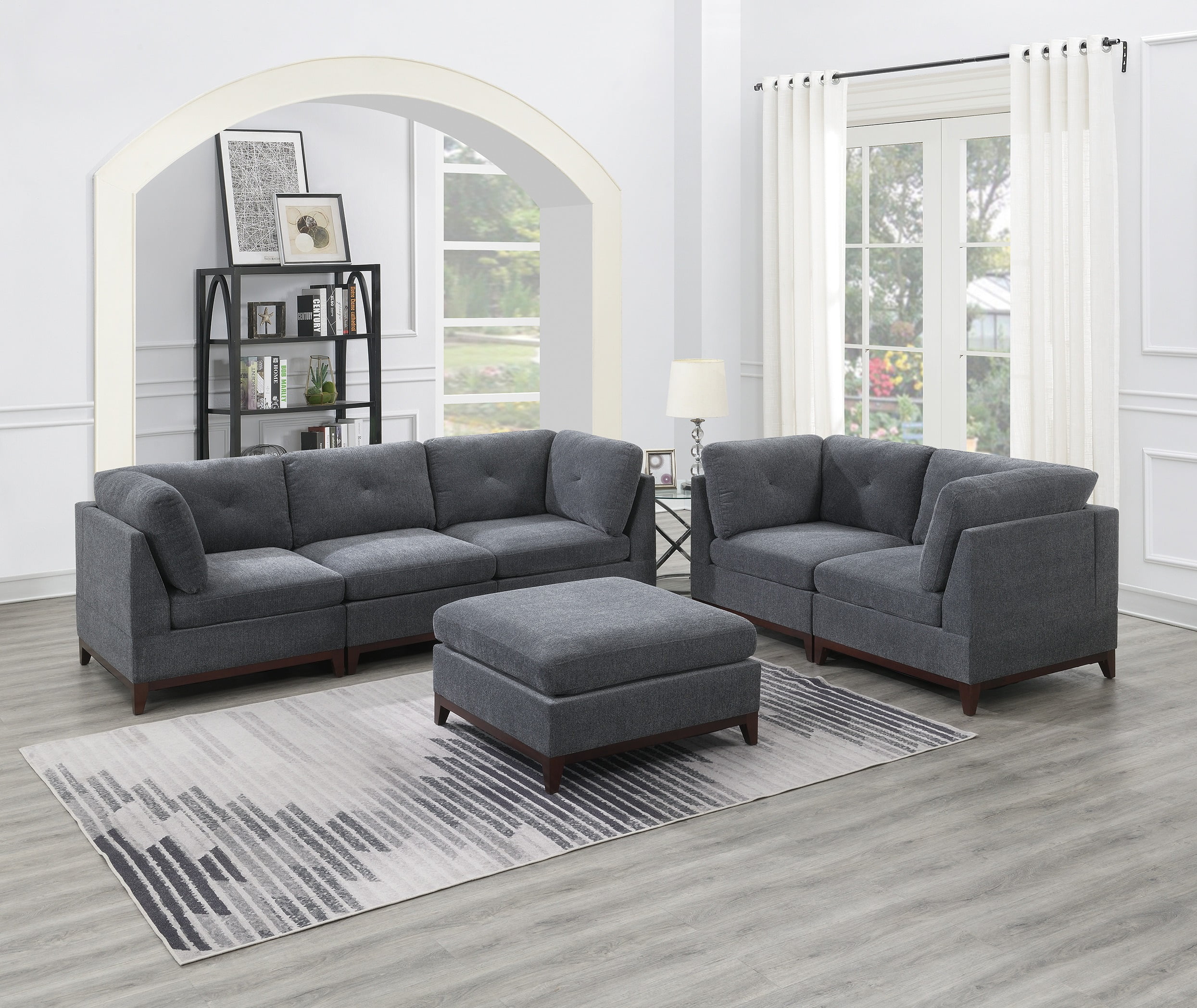 Modular Corner Sofa Wedge Ottoman Armles Chair Ash Gray Chenille