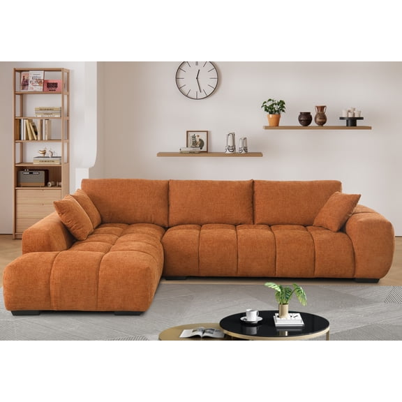 Modular Couch Sofa Chaise Set Chenille Soft Sectionals with Deep Seats Caramel
