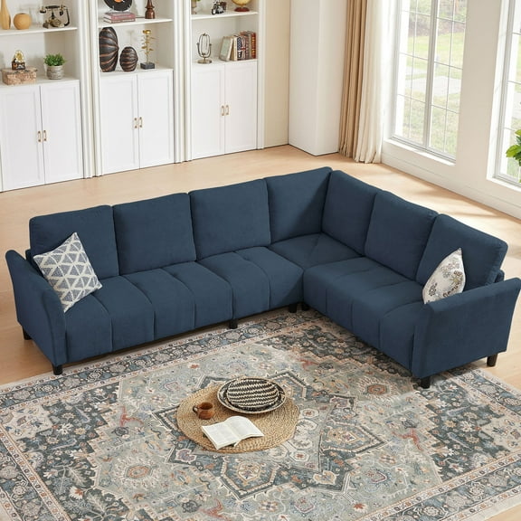 Jarenie Modular Sectional Sofa with Storage, 4-Seat U-Shaped Couch with Reversible Chaise, Navy Blue