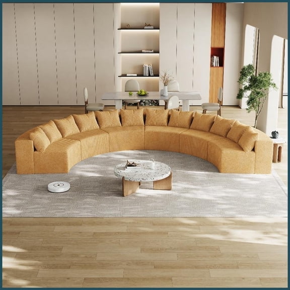 Modular Curved Corduroy Sectional Sofa with 4 Pillows - Modern Comfort for Living Room, Bedroom & Office (6 Modules)