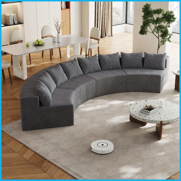 Modular Curved Corduroy Sectional Sofa with 8 Pillows - Modern Comfort for Living Room, Bedroom & Office