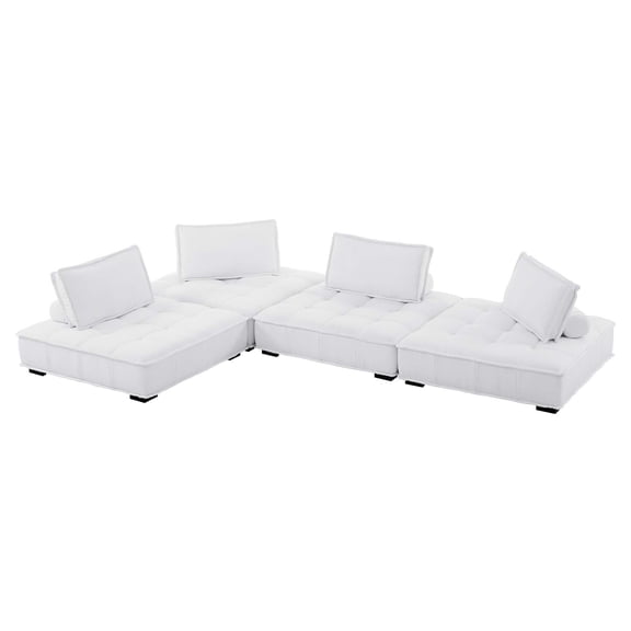 Modular Deep Tufted Sectional Sofa Set, White, Fabric, Modern Contemporary French Country, Living Lounge Cafe Room Hotel Lobby Hospitality