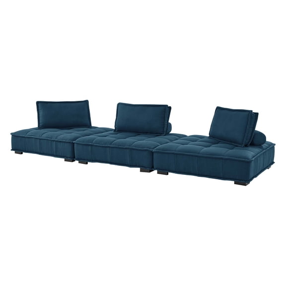 Modular Deep Tufted Sofa Set, Azure Navy Blue, Fabric, Modern Contemporary French Country, Living Lounge Cafe Room Hotel Lobby Hospitality