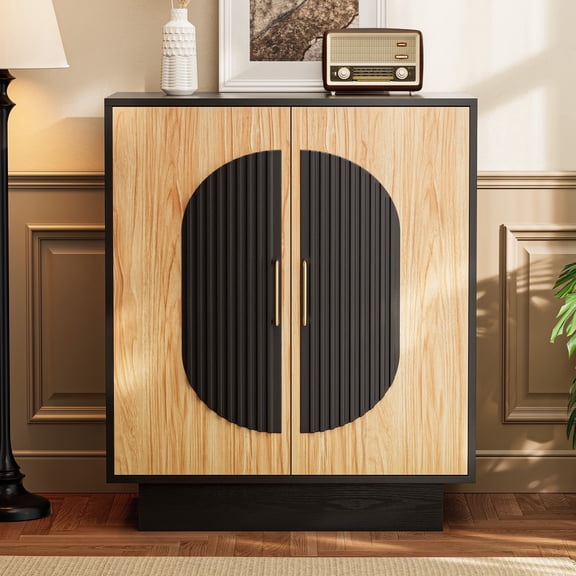 Modular Fluted Buffet Cabinet with Storage, 29" Mid Century Modern Accent Sideboard with Adjustable Shelves, Small Credenza Storage Cabinet Console Table for Dining Room Kitchen Living Room