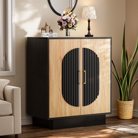 Modular Fluted Buffet Cabinet with Storage, Small Accent Sideboard with Arch Doors & Adjustable Shelves 29" Modern Fluted Credenza Media Console Table for Living Room Kitchen Dining Room