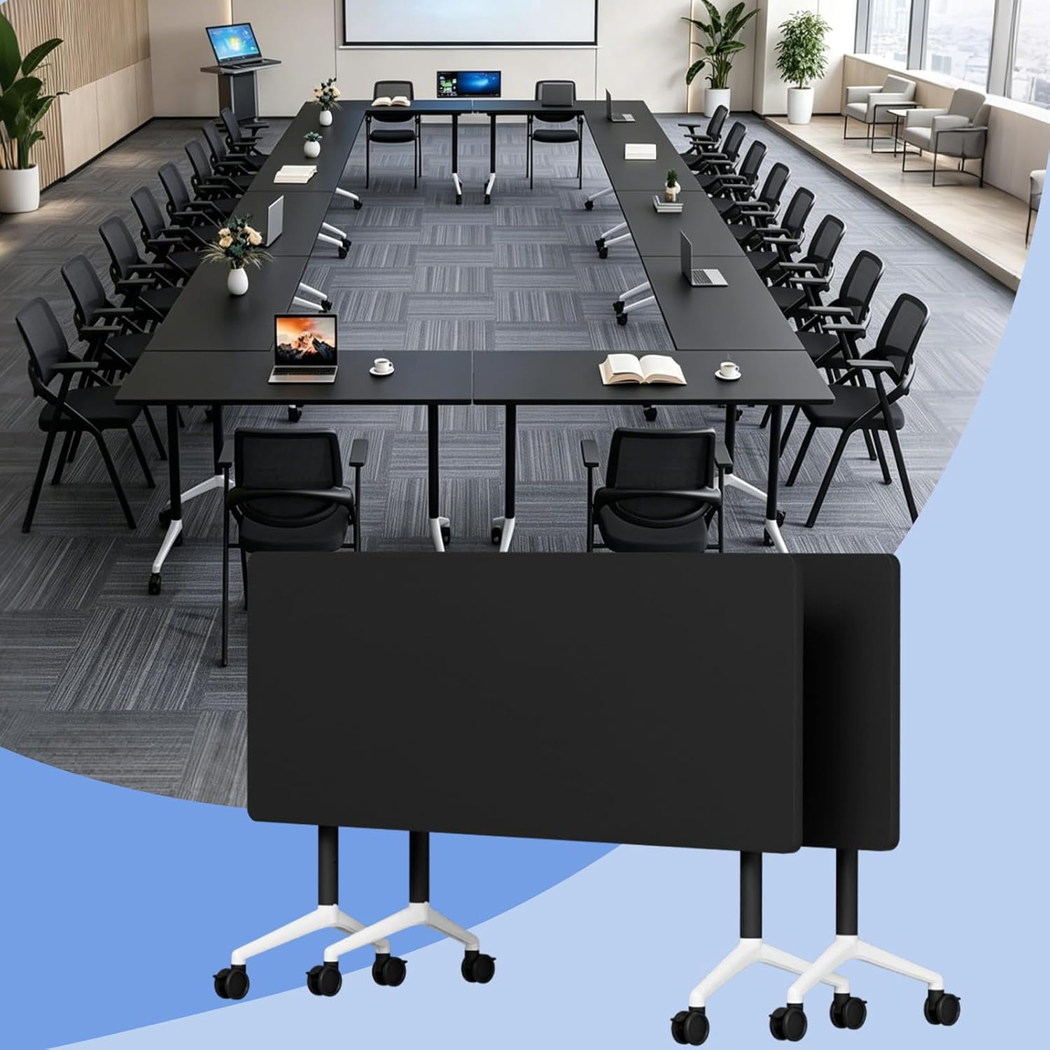 Modular Folding Conference Table with Wheels,Flip Top Mobile Training ...