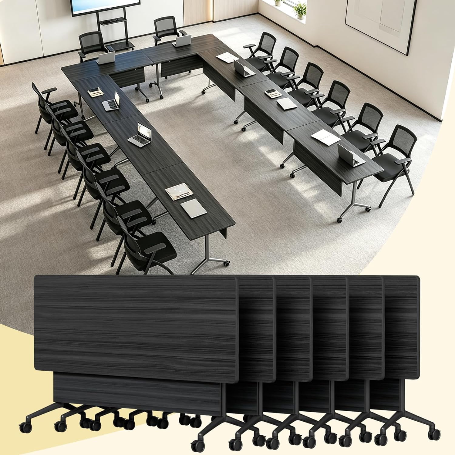 Modular Folding Conference Table with Wheels,Flip Top Mobile Training ...