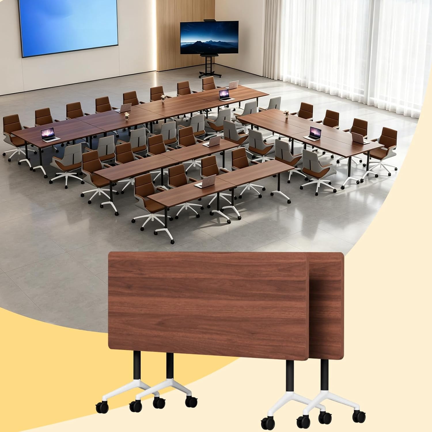 Modular Folding Conference Table with Wheels,Flip Top Mobile Training ...