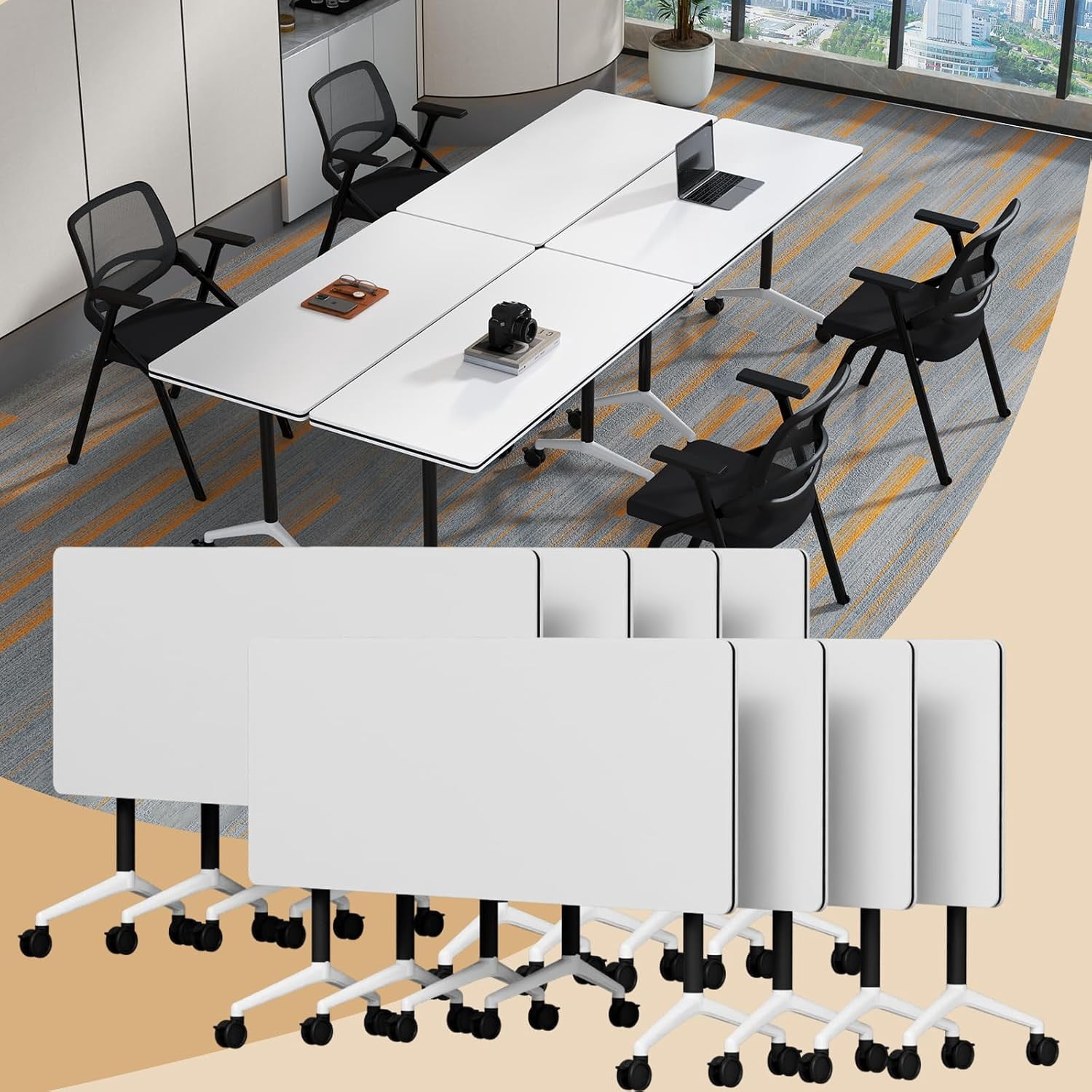 Modular Folding Conference Table with Wheels,Flip Top Mobile Training ...