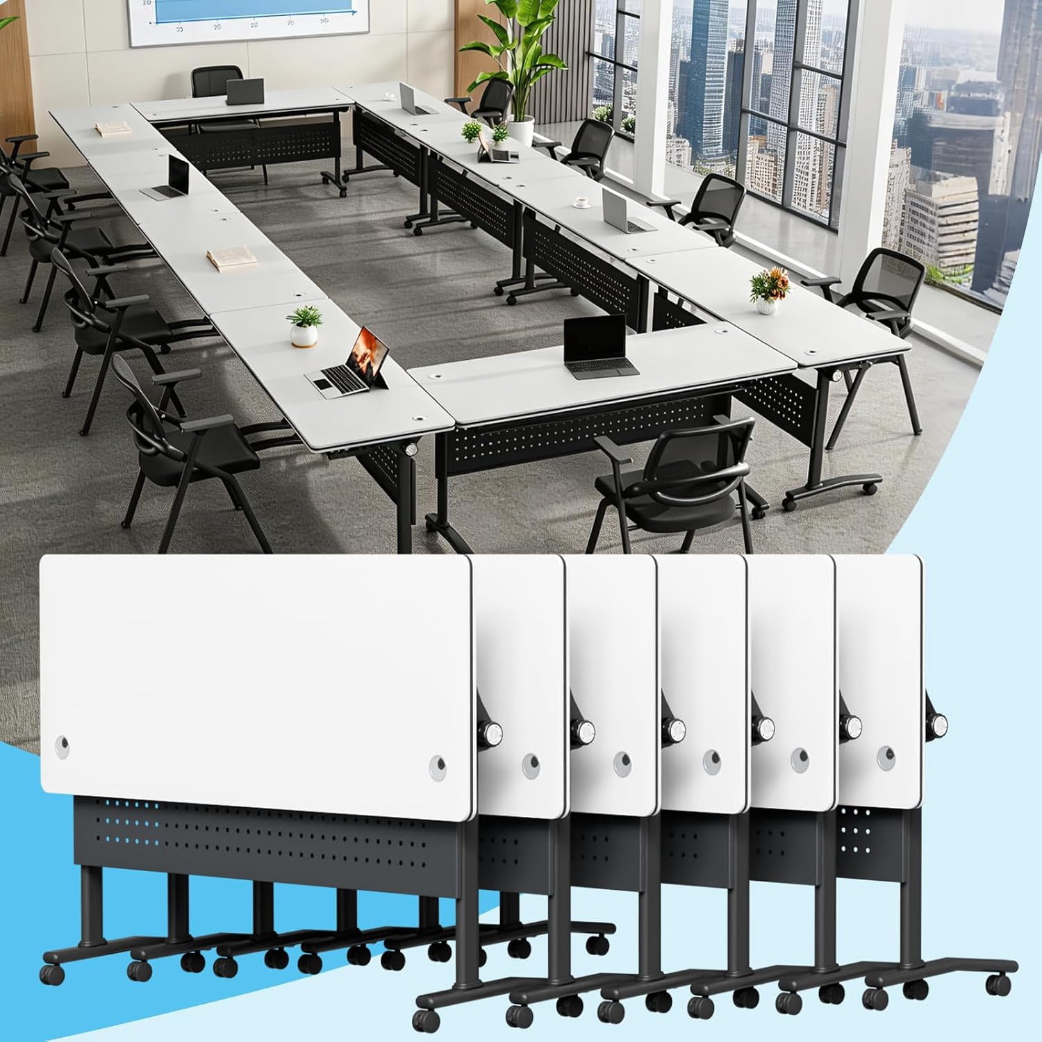Modular Folding Conference Table with Wheels,Flip Top Mobile Training ...