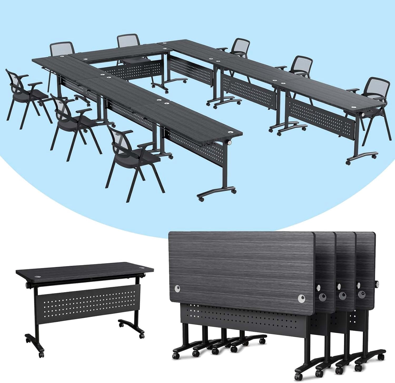 Modular Folding Conference Table with Wheels,Rectangular Flip Top ...