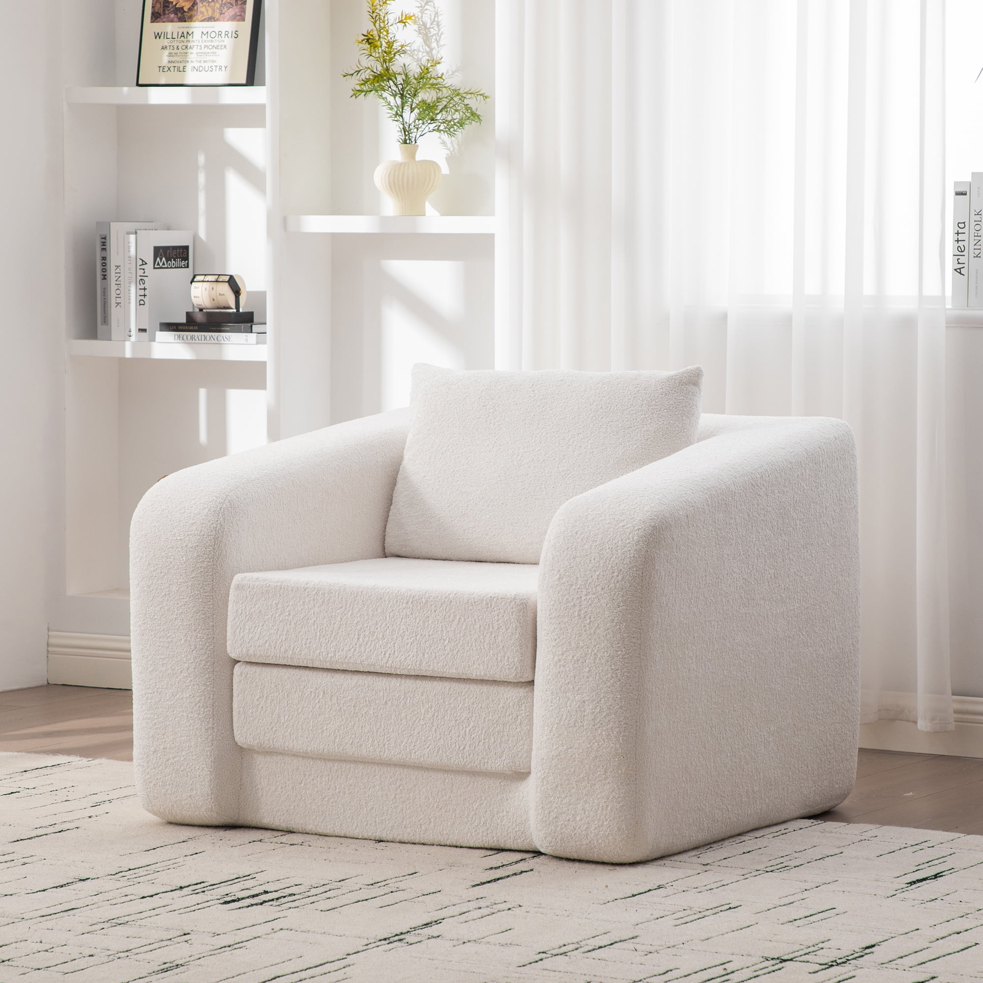 Modular Folding Sofa Chair,Convertible Floor Couch with Armrest & Backrest, Sleeper Lounge Accent Chair for Apartment Living Room Bedroom Dorm,Ivory White