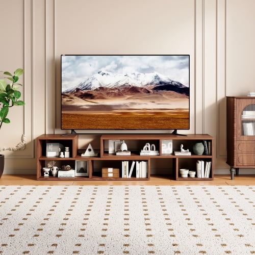 Modular Freestyle TV Stand Brown Wood Adjustable Media Console with Open Storage Shelves, Modern Minimalist Entertainment Center Free Combination Cabinet for Living Room Bedroom Apartment
