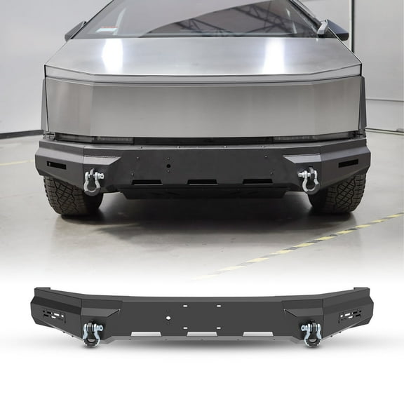 Modular Front Bumper+Side Wings For 2024 2025 Tesla Cybertruck 2 x D-Rings are included,Retains Factory front view camera,Retain OEM horn,Reserve Ventilation holes