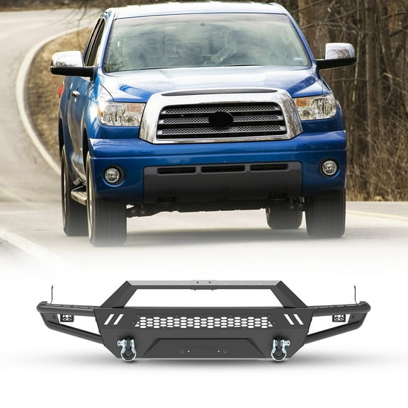 Modular Front Bumper & Side Wings & Bull Bar Fit for 2007-2013 Toyota Tundra, w/2 x D-Rings&2 LED pod light, Micro Texture Black Powder Coat, 30" LED Light Bar/4" Pod light/Led light can be installed