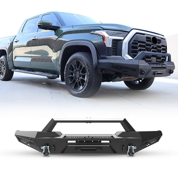 Modular Front Bumper w/2 x Side Wing and Bull Bar+Winch Plate For 2022 2023 2024 2025 Toyota Tundra w/6" Light Bar + D Shackles