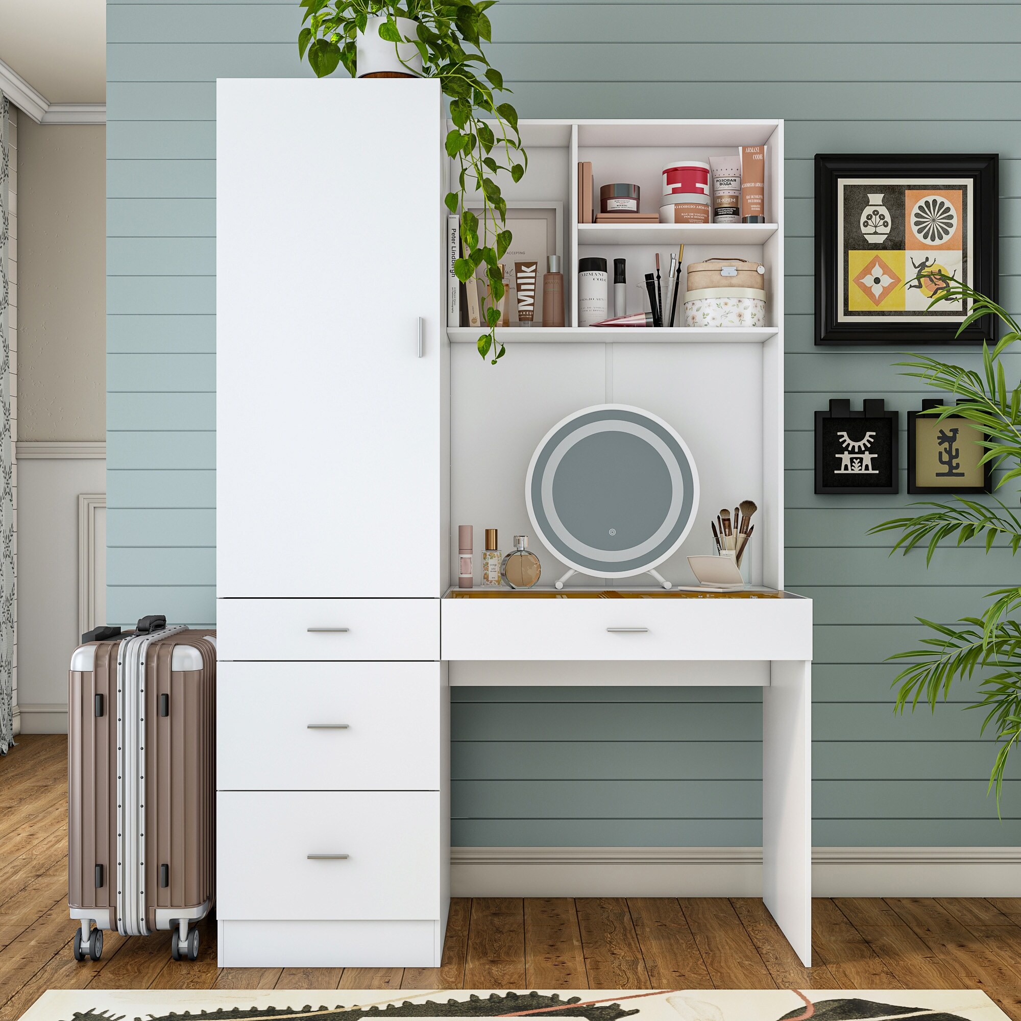 Modular Furniture Set Extensive Storage Space Makeup Vanity Closet