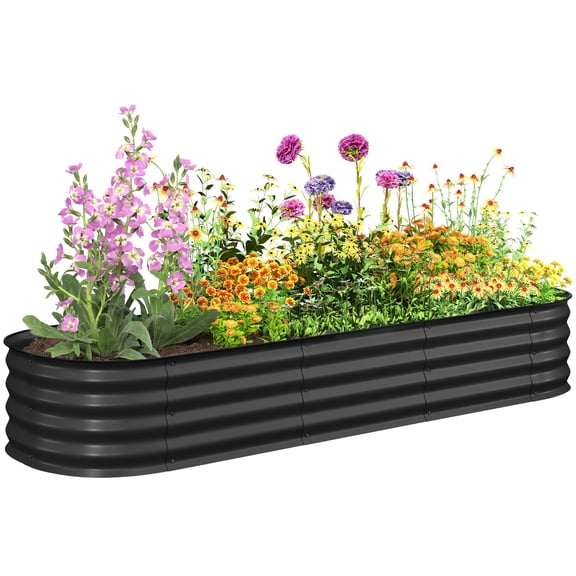 Modular Galvanized Steel Raised Garden Bed, 77 x 24 x 12 in Dark Gray Rectangular Planter Box for Vegetables and Flowers, Open Bottom for Drainage, Outdoor Patio and Backyard Use