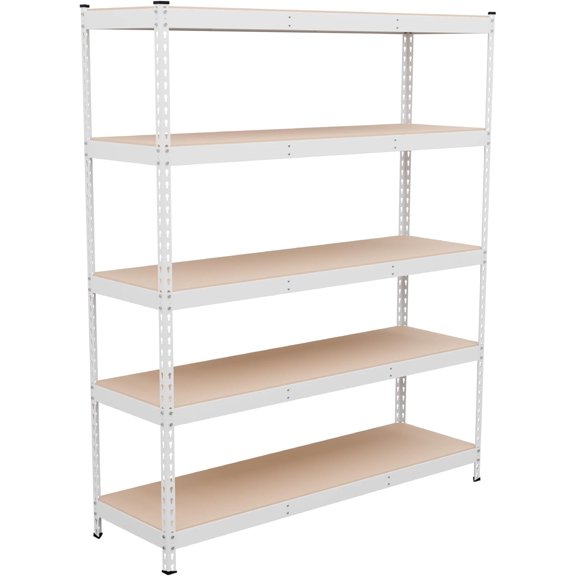 Modular Garage Shelving - 5 Tier Storage Shelves, Tall Metal Rack Shelves for Storage, Heavy Duty Steel Shelf Organizer for Garage, Or Kitchen Pantry (White, 18" x 60" x 72")