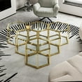 thumbnail image 1 of Modular Gold Stainless Steel Coffee Table Set – Interchangeable Hexagonal Glass End Tables for Living Room, Bedroom, or Lounge Spaces (Gold,6), 1 of 7