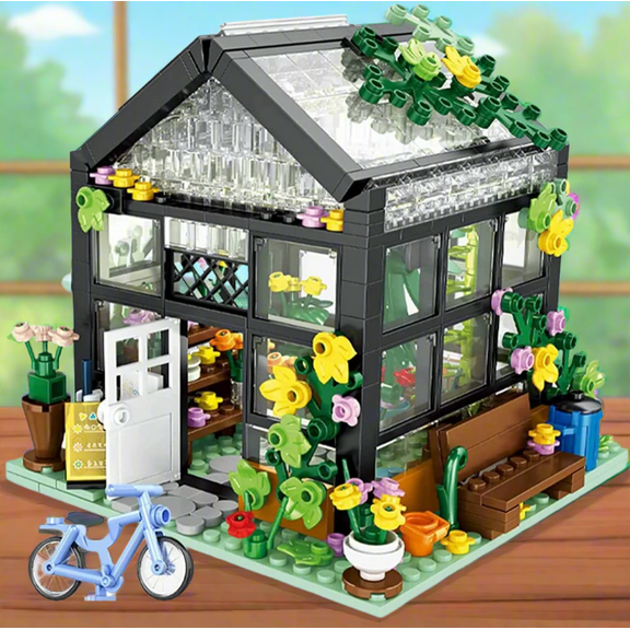 General Jims Toys & Bricks Modular Greenhouse Botanical Flowers, Diorama Building Blocks Set