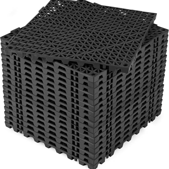 Modular Interlocking Cushion 18P 11.8" x 11.8" Interlocking Rubber Floor Drain Holes Non-Slip Splicing Drainage Mats for Deck, Shower, Kitchen, Drain Pool, Sauna Bath, Indoor Outdoor (Black)
