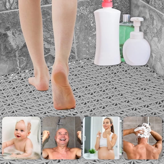 Modular Interlocking Cushion 24P 11.8" x 11.8" Interlocking Rubber Floor Drain Holes Non-Slip Splicing Drainage Mats for Deck, Shower, Kitchen, Drain Pool, Sauna Bath, Indoor Outdoor (Grey)