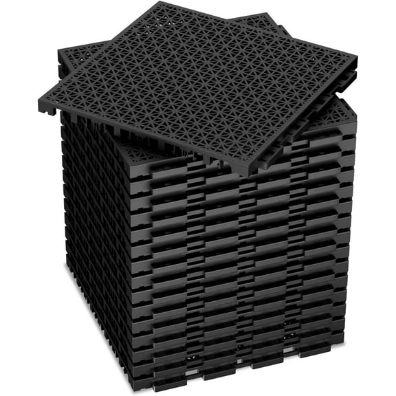 Modular Interlocking Cushion Floor Tiles with Hole Drainage, Non Slip Pool Deck Mat for Outdoor Drain Deck Pool Patio Shower Kitchen Balcony (Black)