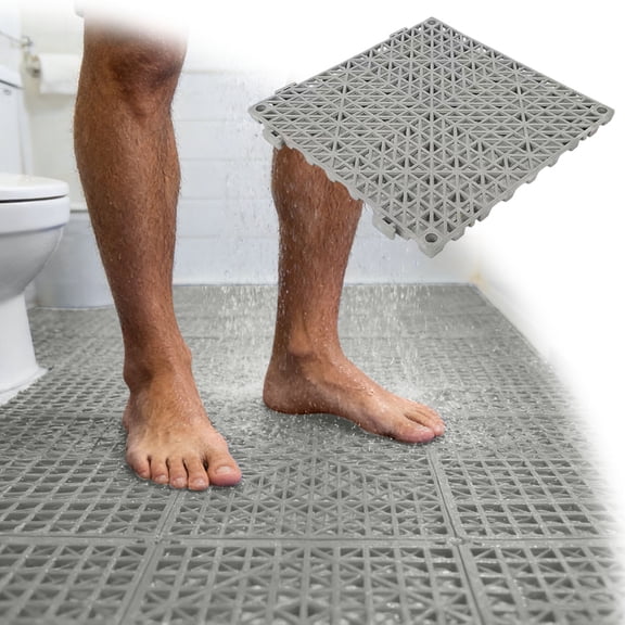 Modular Interlocking Cushion Rubber Floor Tiles, Non Splicing Drainage Mats with Holes for Deck Shower Kitchen Pool Sauna Bath Indoor Outdoor