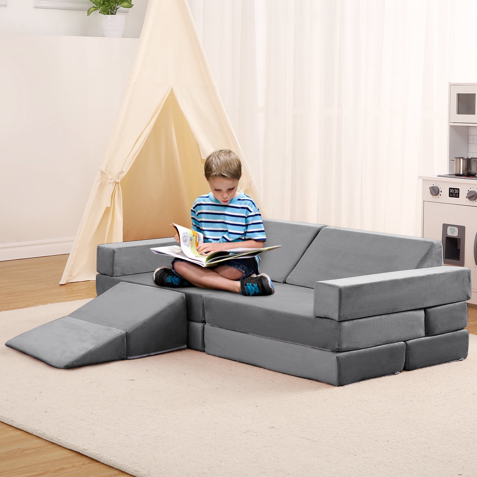 Kids Play Couch 15-Piece Modular - Buildable Foam Furniture With Ball