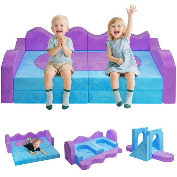 Modular Kids Couch Sofa, 12PCS Foam Play Couch for Floor/Bedroom/Playroom, Convertible Sofa, Sectional Sofa, Foam Climbing Block Playset, Fort Building Set for Toddlers Boys Girls 3-6