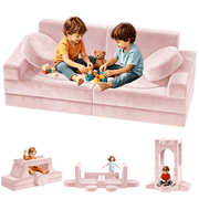 12 PCS Modular Kids Play Couch, Foam Toddler Sofa & Kids Couch Playset, Buildable Play Couch for Playroom, Living Room, Pink
