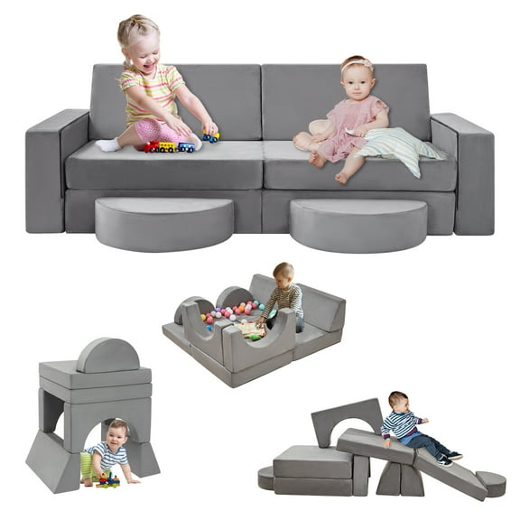 Modular Kids Play Couch,Kids Couch Building Fort, Kids Couch for Playroom and Bedroom,Toddler Sofa,Toddler Couches That Fold Out,Kids Sofa Couch,Kids Fold Out Couch,Couch for Kids (Grey)