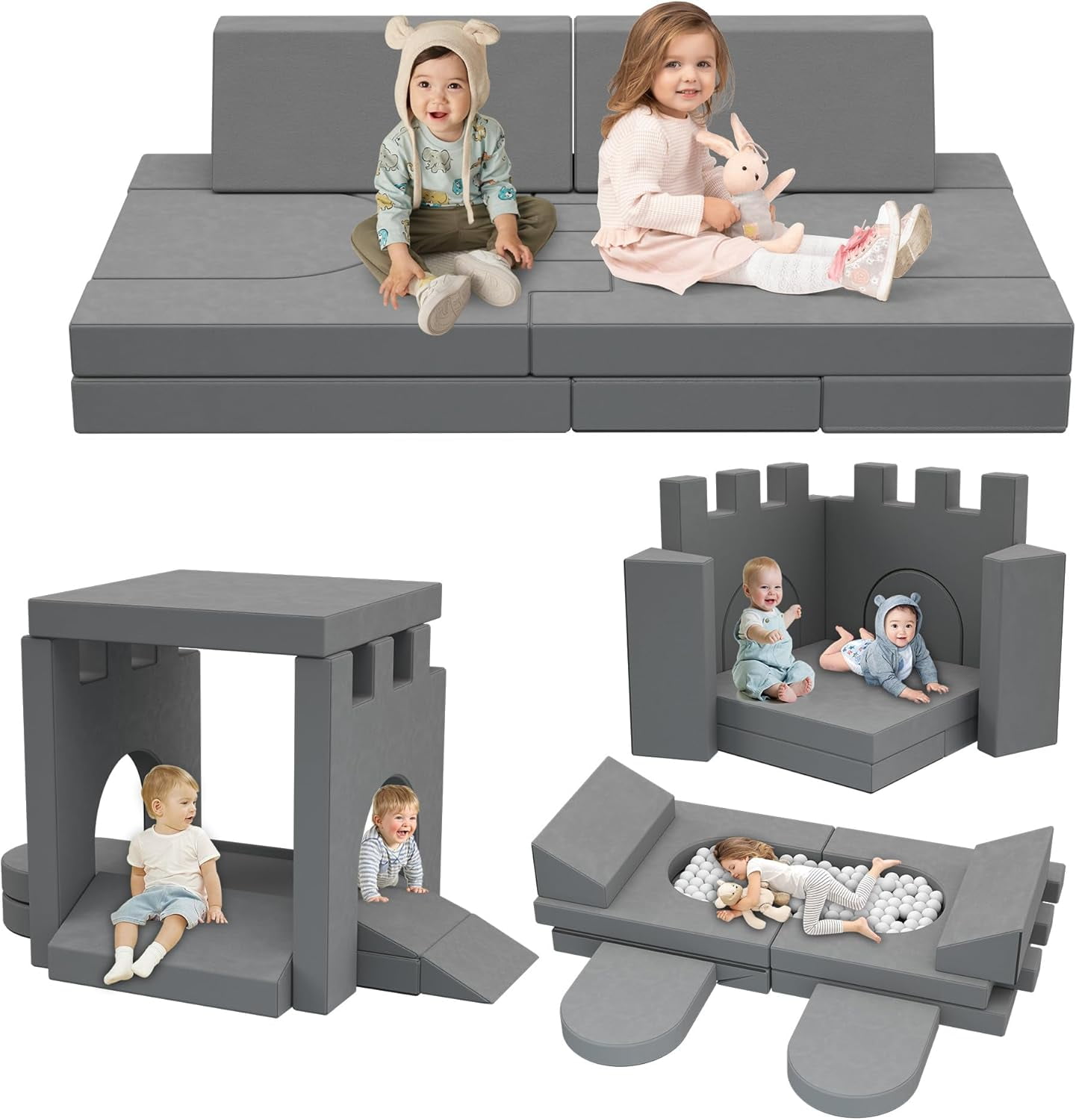 Modular Kids Play Couch Large, 8PCs Convertible Kids Couch Building ...