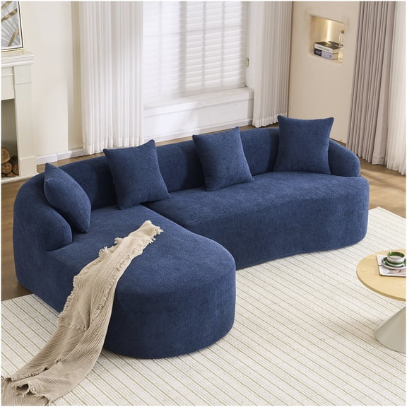 Modular L-Sectional Sofa, Navy Blue Chenille Couch with Chaise, High-Resilience Foam and Spring, Zero Assembly Living Room Furniture