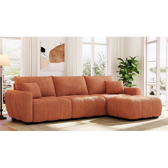 Modular L-Shape Sectional Sofa with Pull-Line Design Boucle Orange