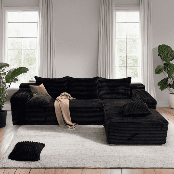 Kelyda 104" Modular L-Shape Sofa, Deep Seat and No Assembly Required, with Chaise, Black