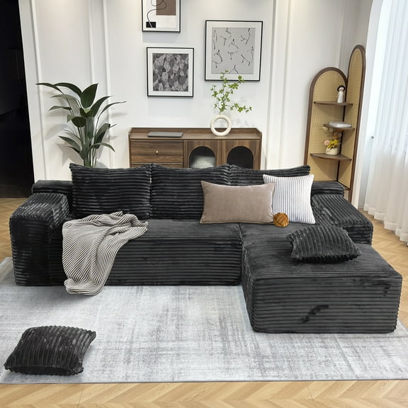 Kelyda 104'' Modular L-Shaped Sectional Sofa, Modern Memory Foam Deep Seat Corduroy Boneless Cloud Couch Grey