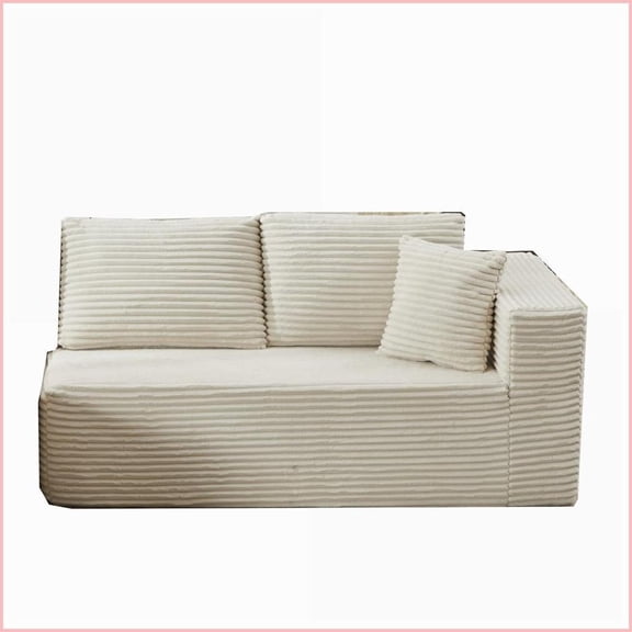 Modular L-Shaped Beige Corduroy Sectional Sofa for Living Room No Assembly Modern Minimalist | Square Arms