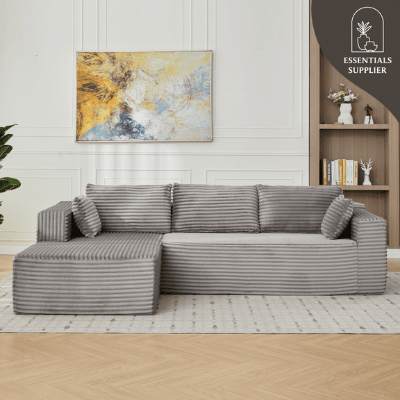 Modular L-Shaped Corduroy Sectional Sofa with Chaise  Grey