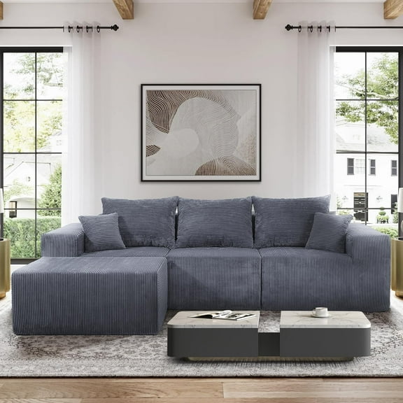 Modular L-Shaped Sectional Sofa, 101" Convertible Corduroy Couch with Spacious Chaise Lounge, No Assembly Needed, Flexible Layout for Living Room, Apartment, Gray