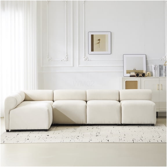Modular L-Shaped Sectional Sofa Set, 5-Piece Beige Fabric Couch for Large Spaces