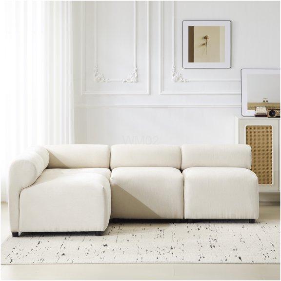 Modular L-Shaped Sectional Sofa in Soft Beige Fabric, 4-Piece Living Room Couch Set with Chaise