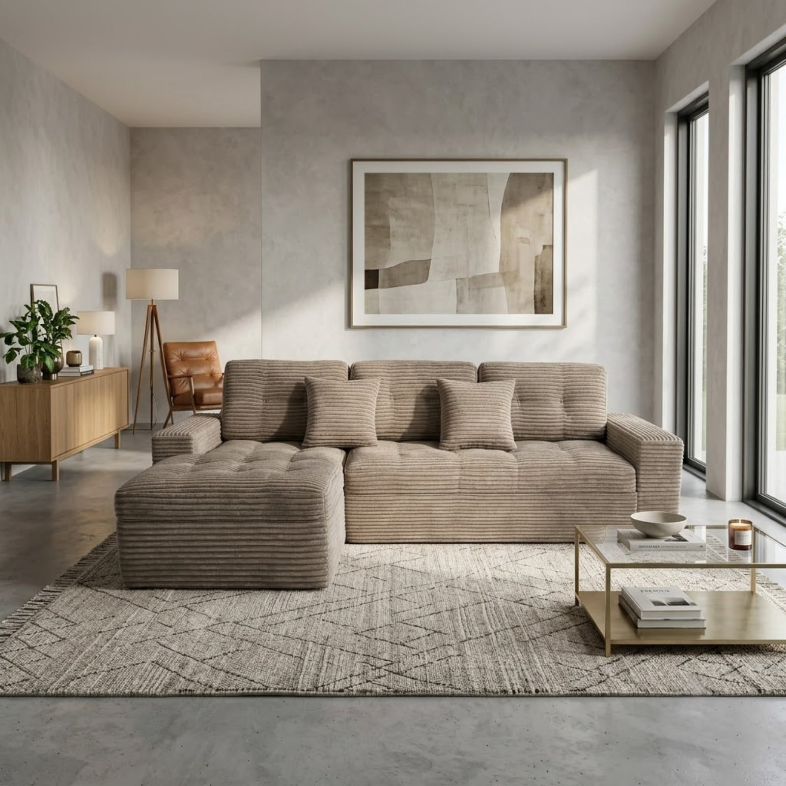 Modular L-Shaped Sectional Sofa with Ottoman, 105'' Cloud Sofa Set, 3-Seat Modular Sofa Couch for Living Room, DIY Combination