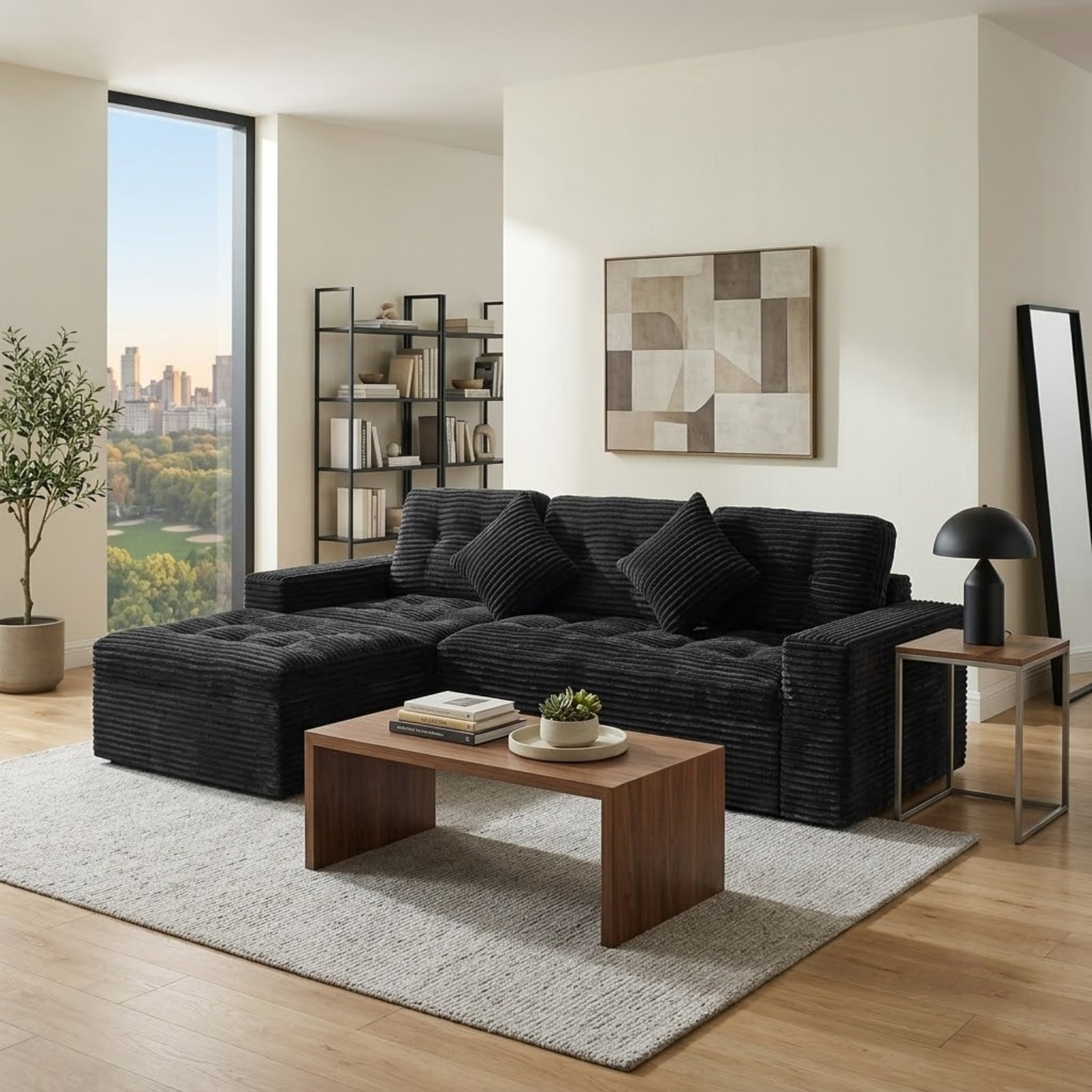 Modular L-Shaped Sectional Sofa with Ottoman, 105'' Cloud Sofa Set, 3-Seat Modular Sofa Couch for Living Room, DIY Combination